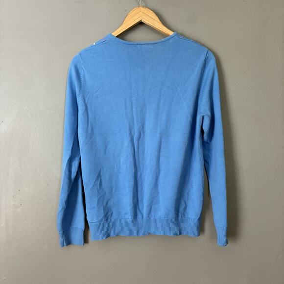 VINTAGE Y2K Pastel Argyle Cardigan Sweater Blue Pink Tennis Preppy Coastal Sz L - Picture 10 of 11